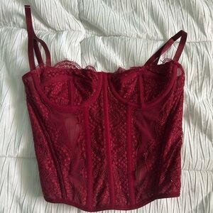 SHEIN Wine Red Lace Bustier Crop Top
